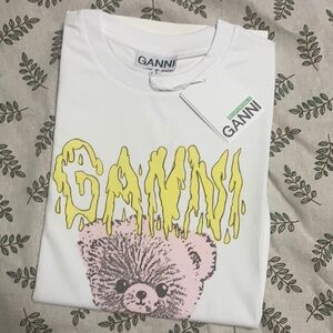 Ganni Have a Nice Day Pink Teddy Bear white Organic Tee size Small